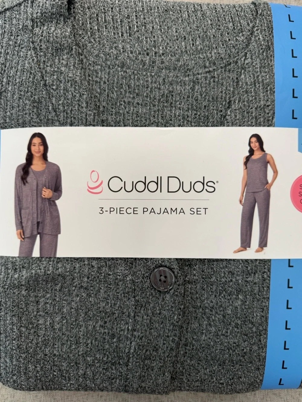 Cuddl Duds Heather Gray 3-Piece Lounge Pajama Set - Picture 2 of 3
